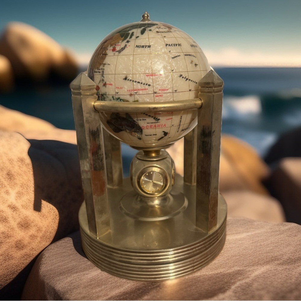 Rotating Clock Smooth Mother of Pearl Gemstone Globe (G150G-SMOP)